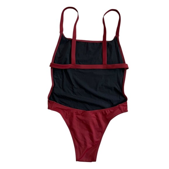 Solid & Striped Swim Team Toni Open Back One Piece Swimsuit Burgundy S Cheeky - Picture 2 of 8